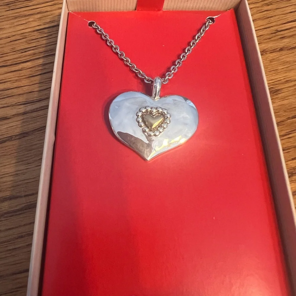 BRIGHTON Chic Heart Pendant Necklace in Silver and Gold “love beyond words” - Picture 1 of 5
